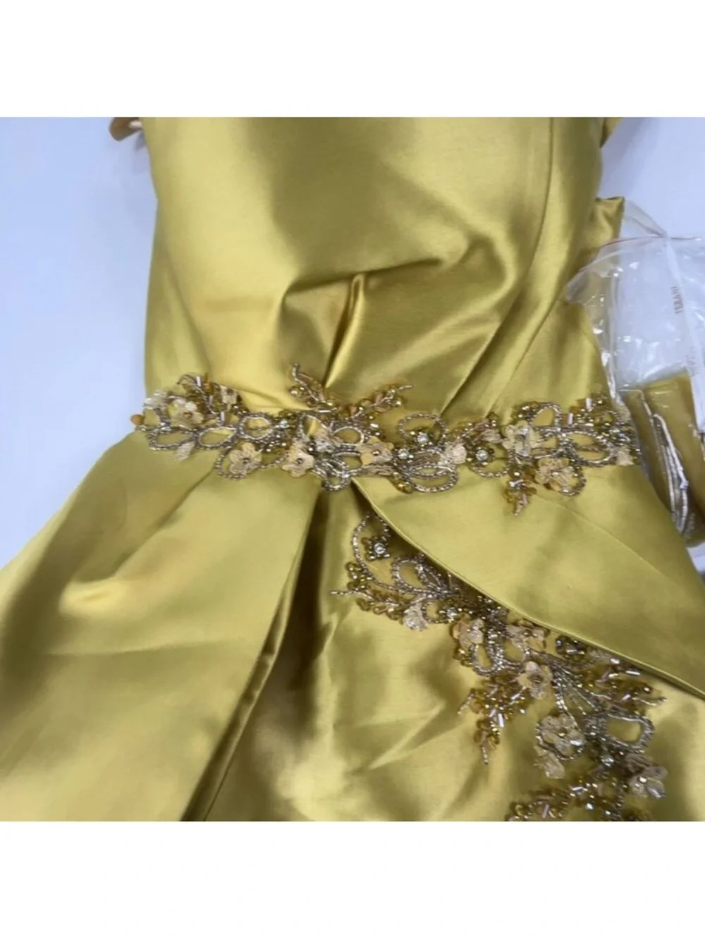Terani Couture Mustard Yellow Satin Mikaido Mermaid Gown - Picture 3 of 13